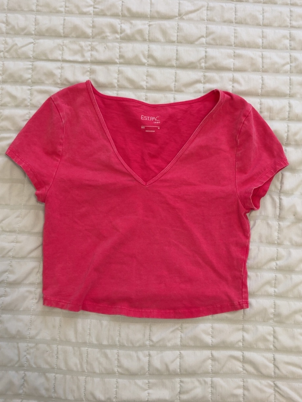 EST. PAC Pink V-Neck Cropped Tee